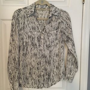 White and Black Button Down Blouse